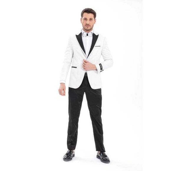 Derman White Pointed Collar Silvery Classic 2 Piece Tuxedo - Picture 4 of 8
